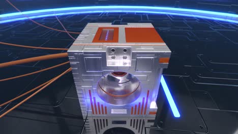 High-tech-machine-futuristic-sci-fi-wires-power-electricity-generator-intro-4k